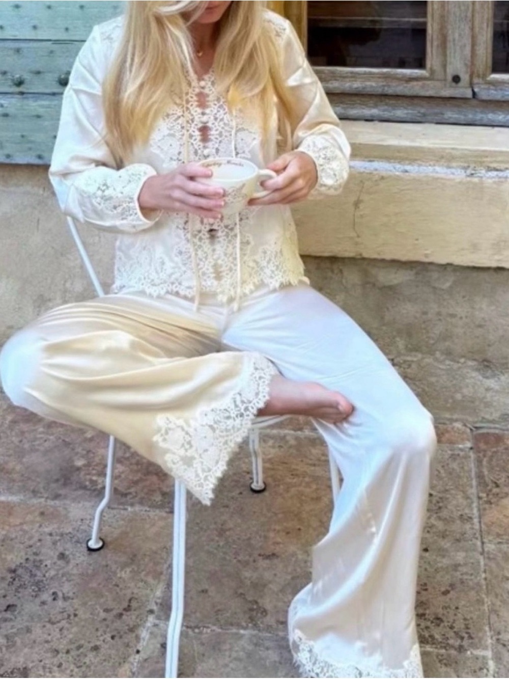 Doen NWT Silk-Blend Wide-Leg Pants in Cream - Picture 9 of 9